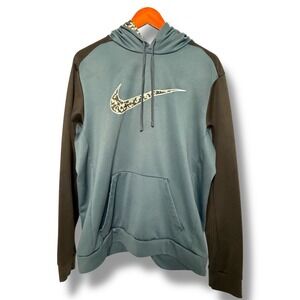 Nike Therma-FIT Hoodie Men's Large Colorblock Camo‎ Swoosh Pullover Blue Black